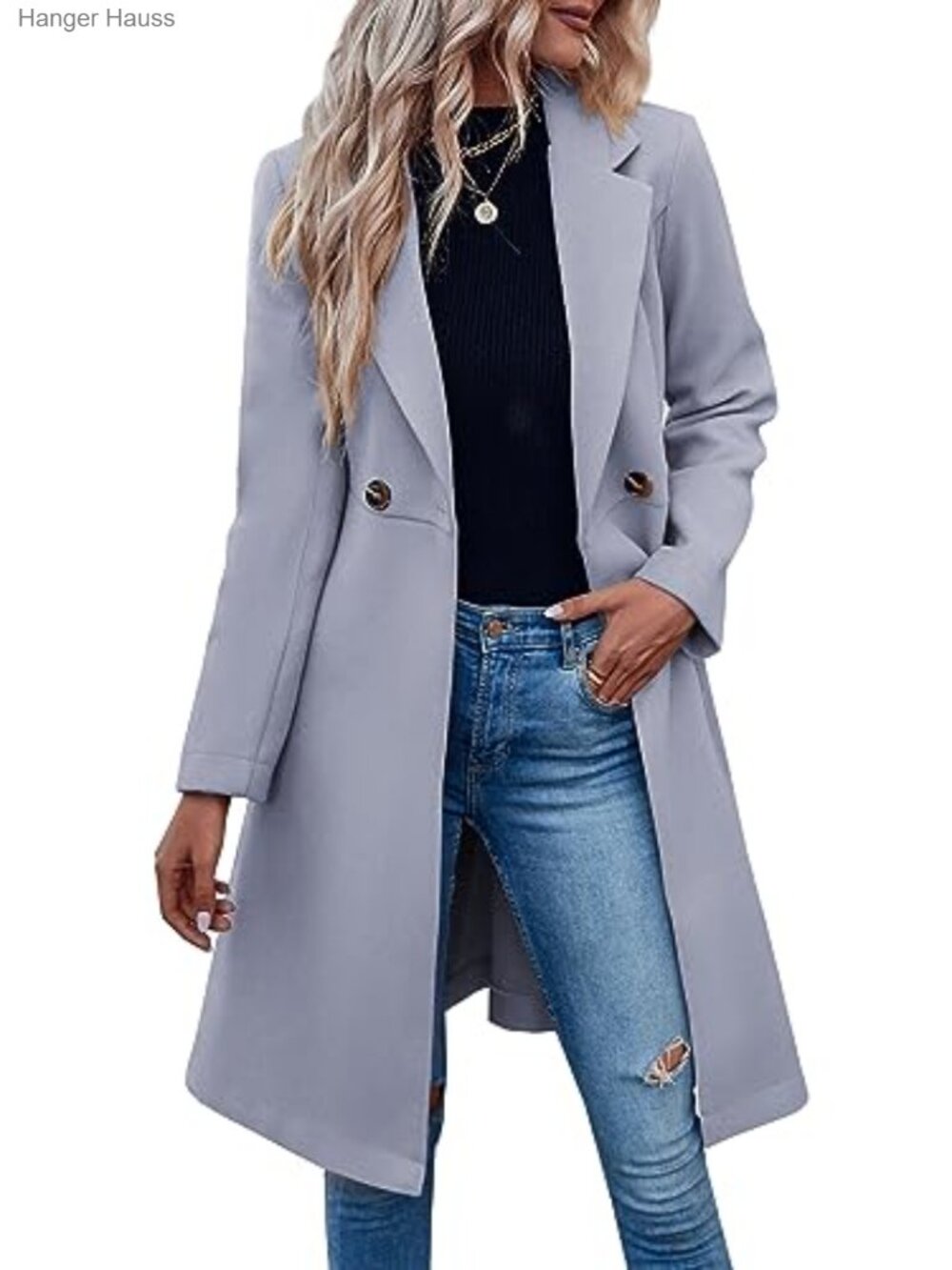 Womens Pea Coat Double Breasted Winter Overcoat Long Outerwear 90% Polyester